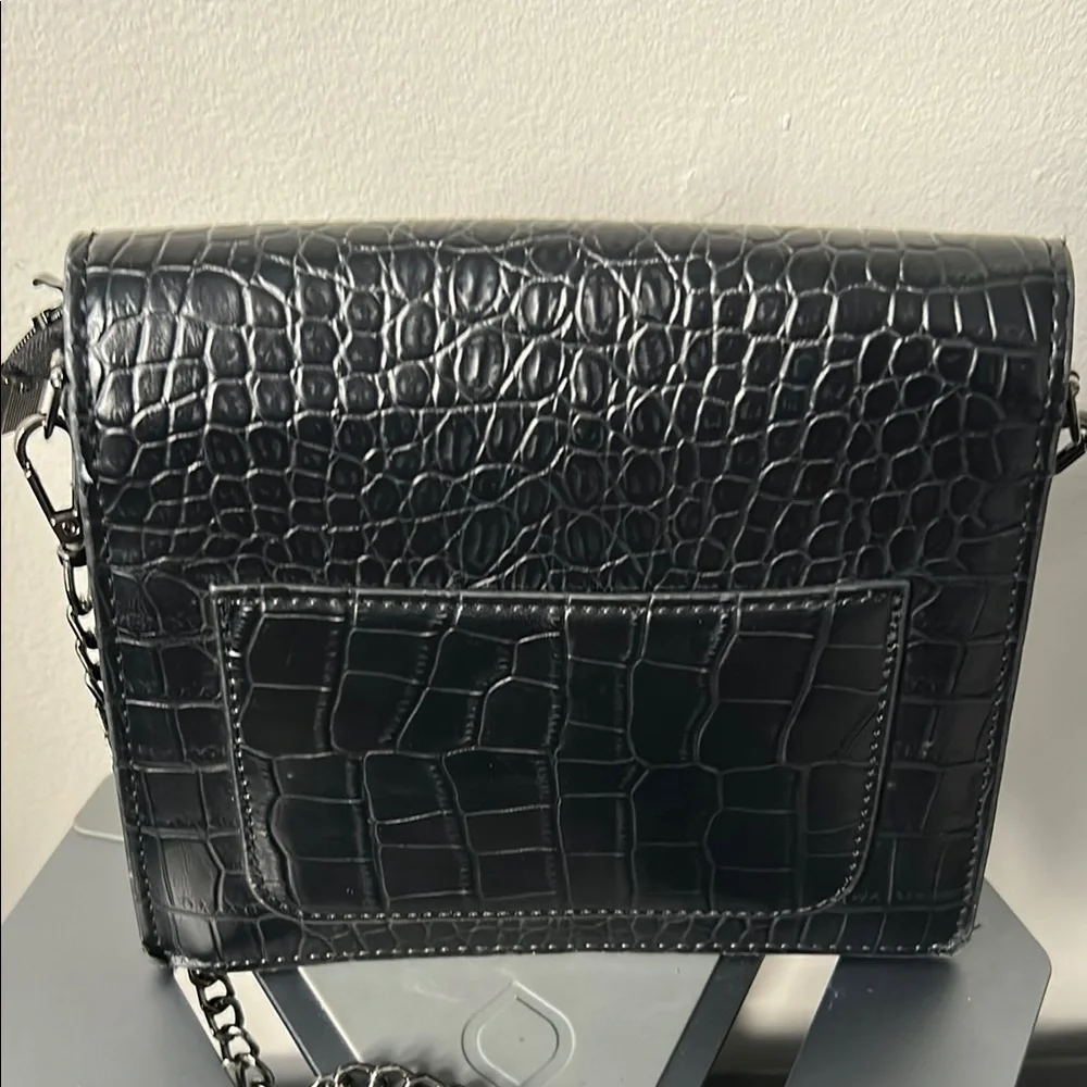 Black Croc-Embossed Crossbody Bag